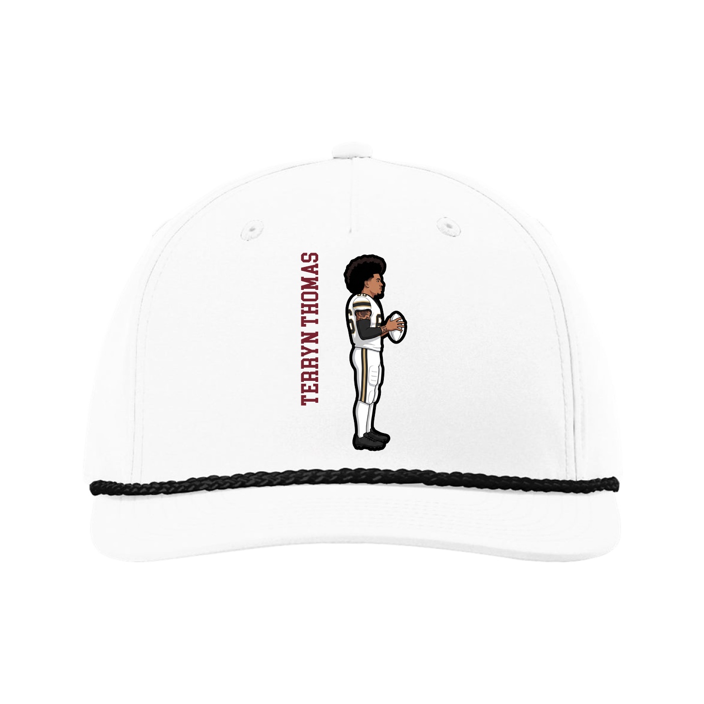 Five-Panel Classic Rope Cap — Name Vertical in White