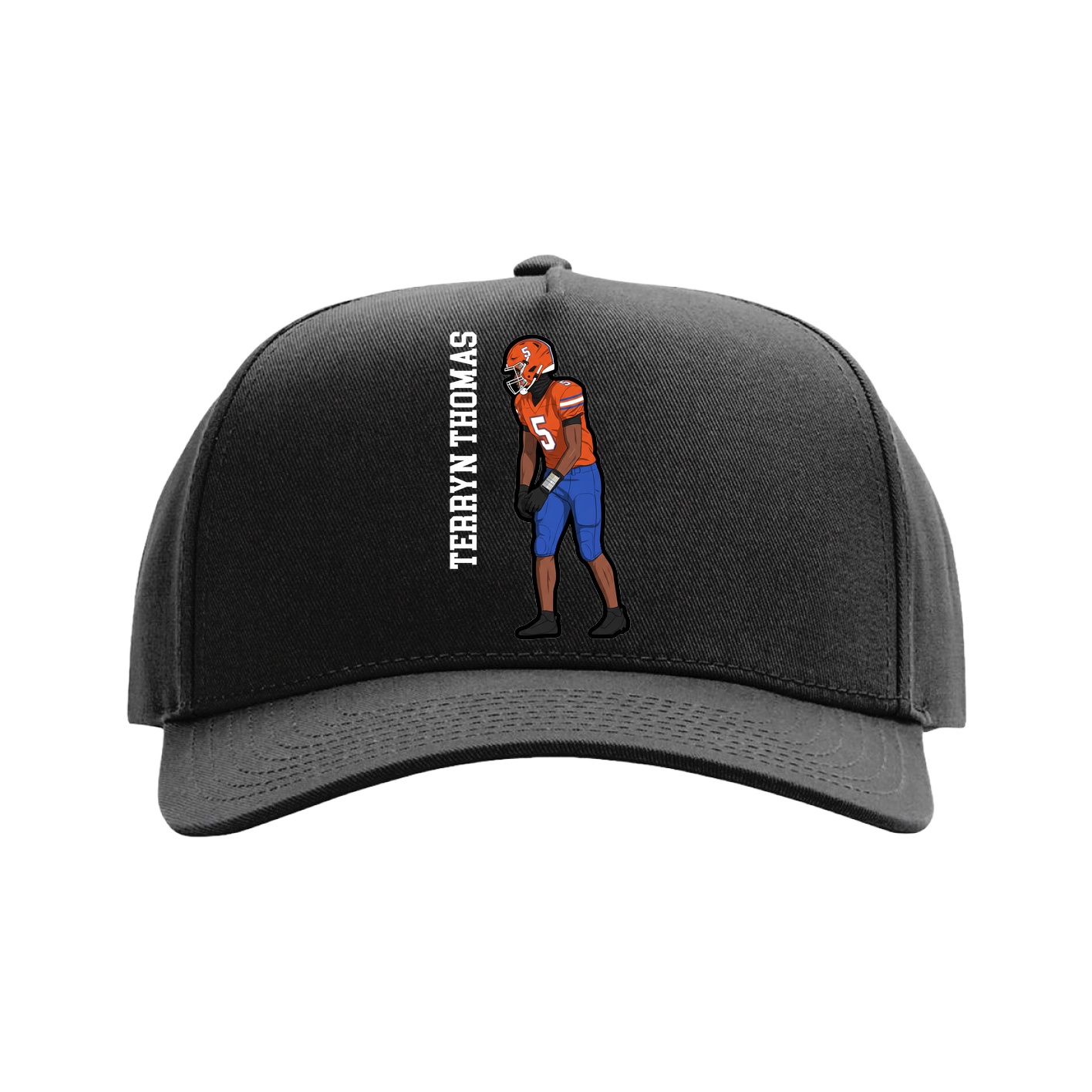 Full Fabric Five-Panel Champ Cap — Name Vertical in Black