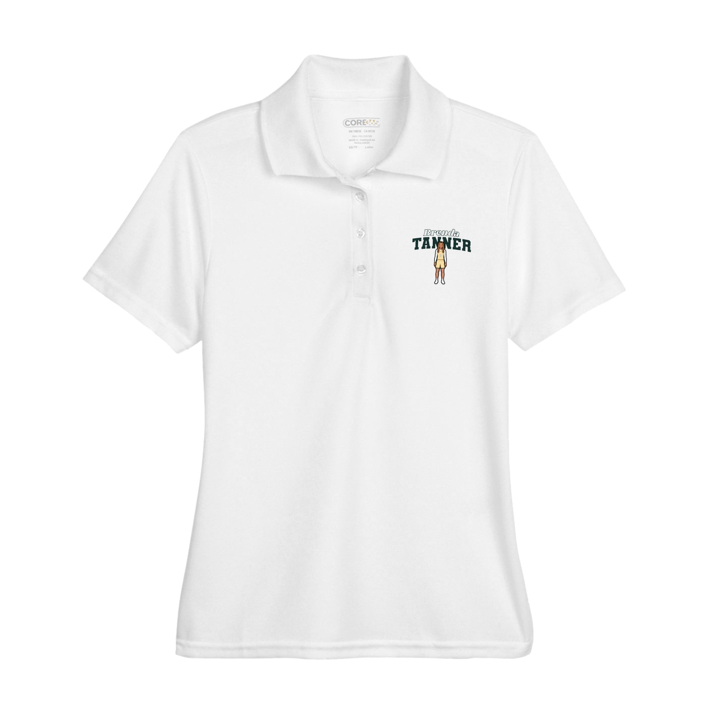 Womens Performance Polo — Name Arch in White