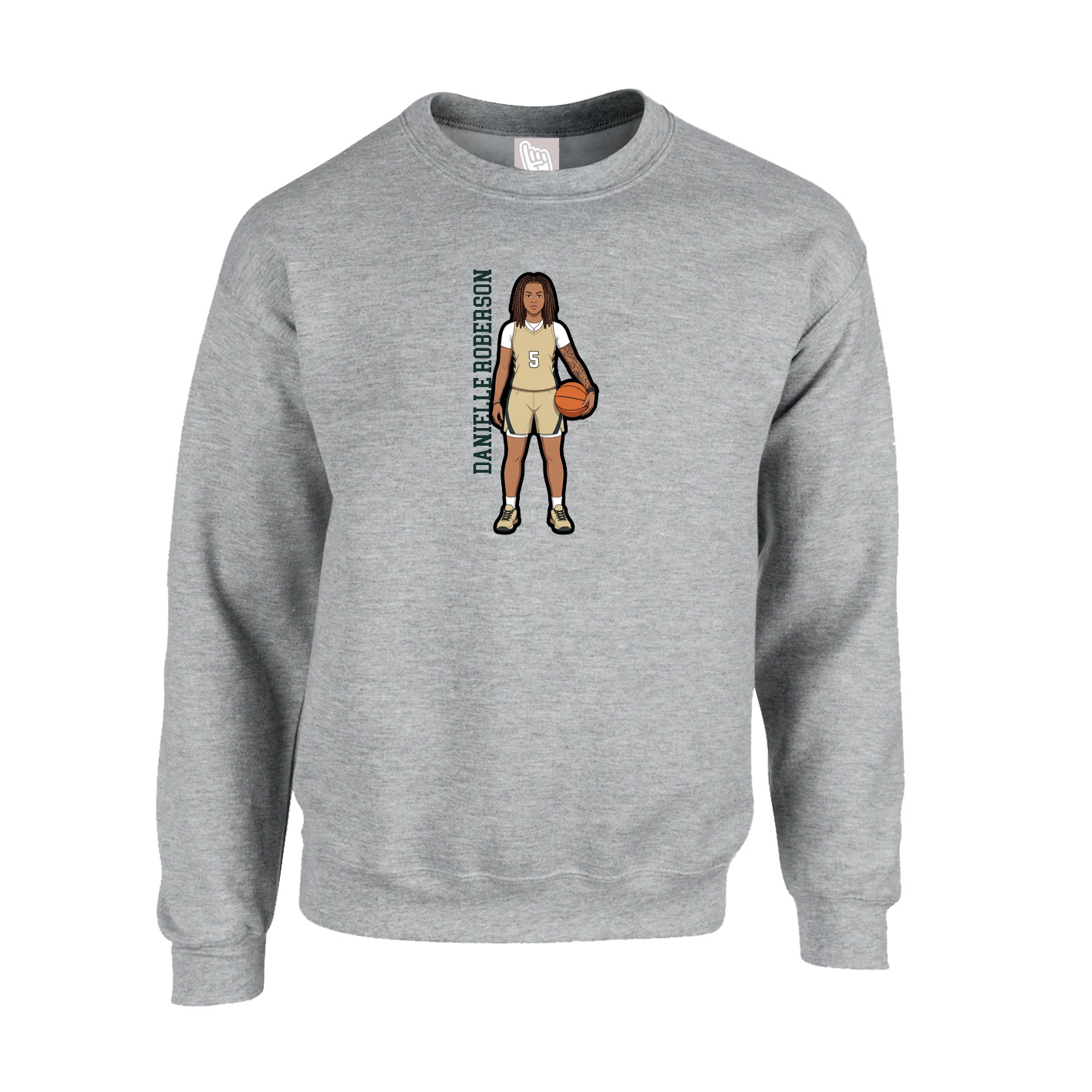 Fleece Crew — Name Vertical in Grey