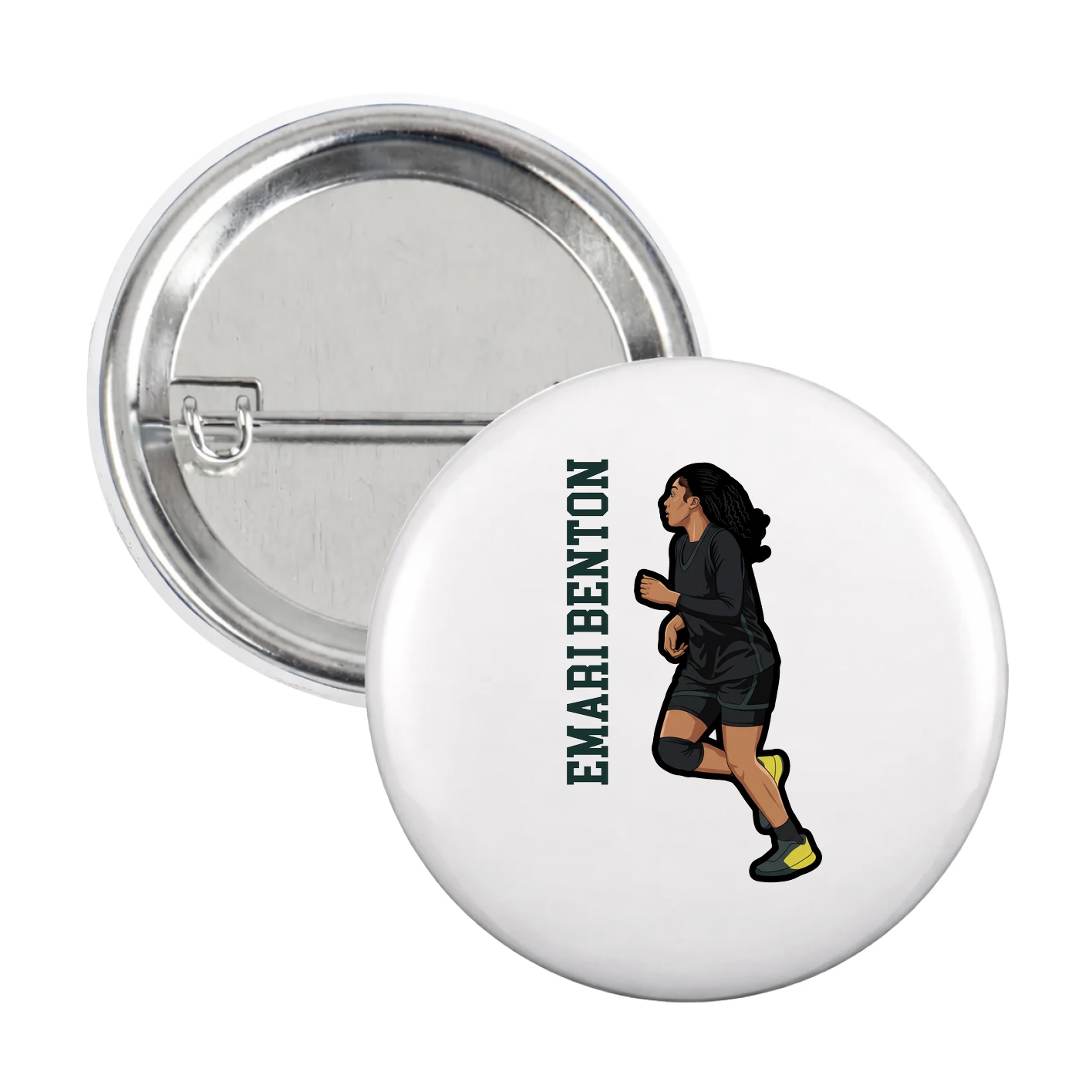 Game Day Button — Name Vertical in White