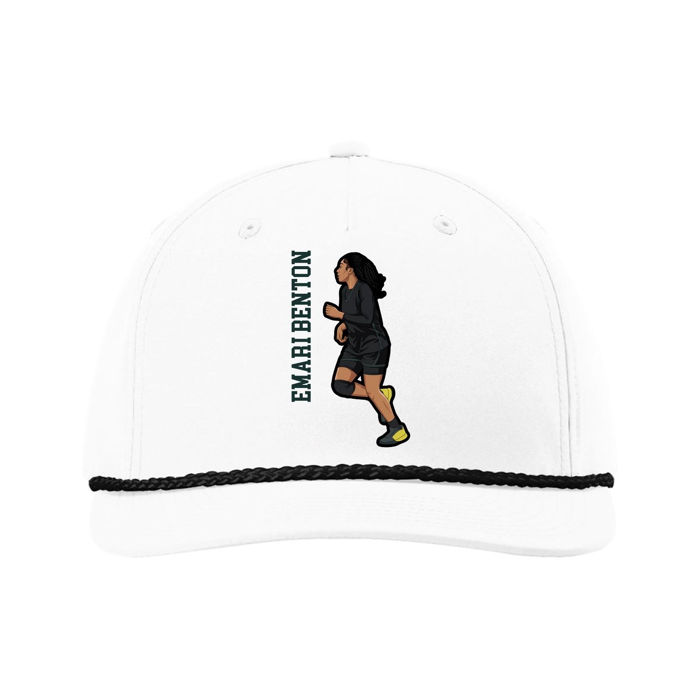 Five-Panel Classic Rope Cap — Name Vertical in White