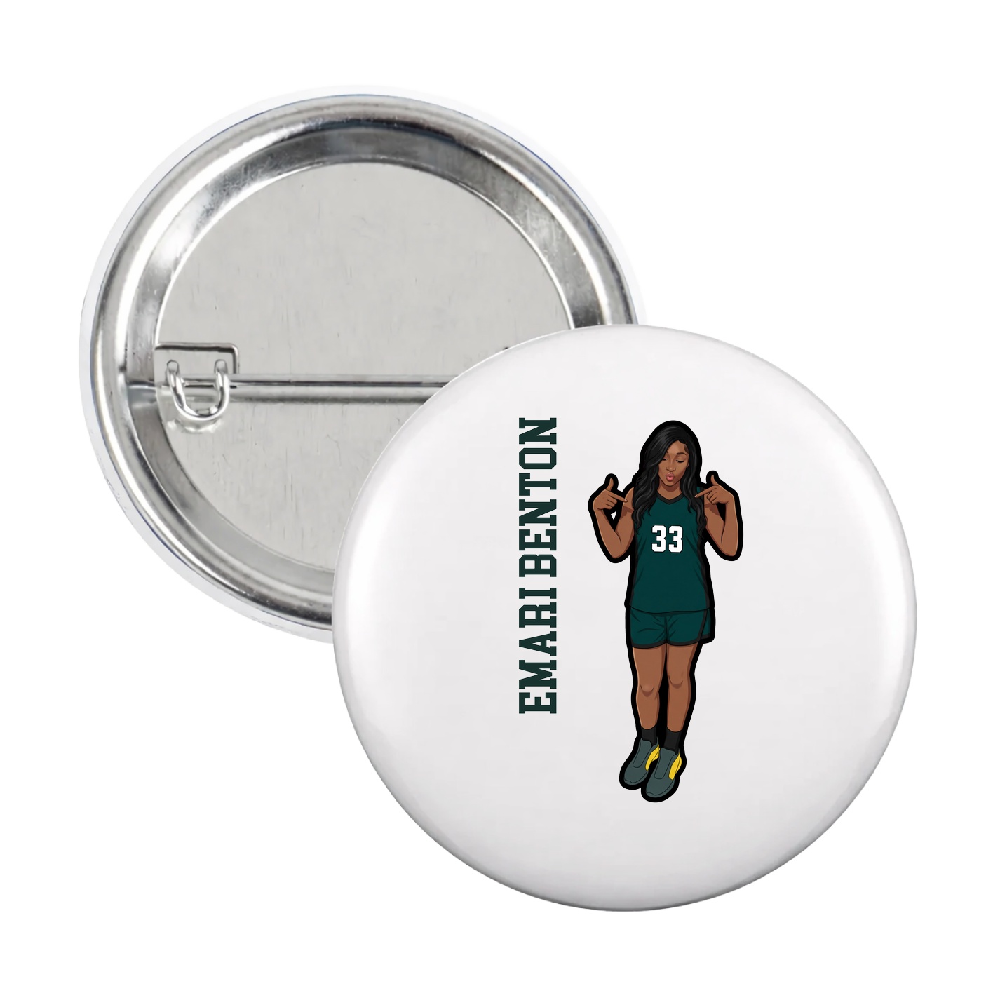 Game Day Button — Name Vertical in White
