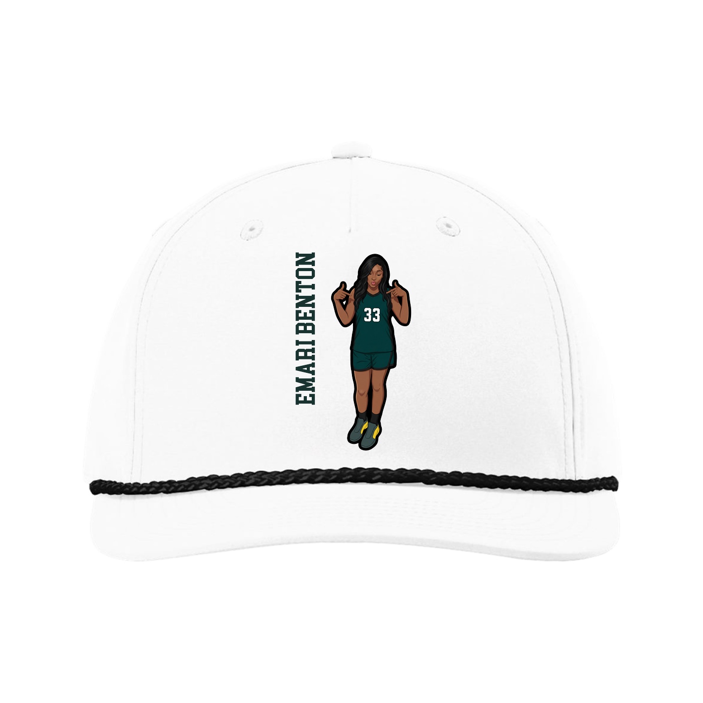 Five-Panel Classic Rope Cap — Name Vertical in White