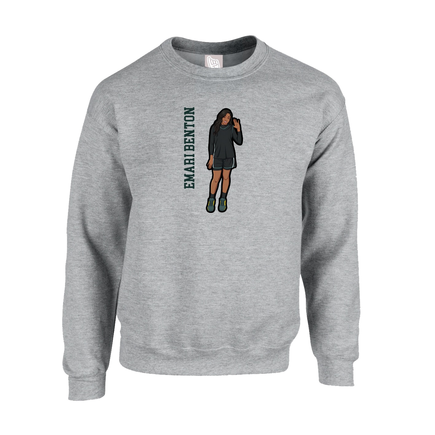 Fleece Crew — Name Vertical in Grey