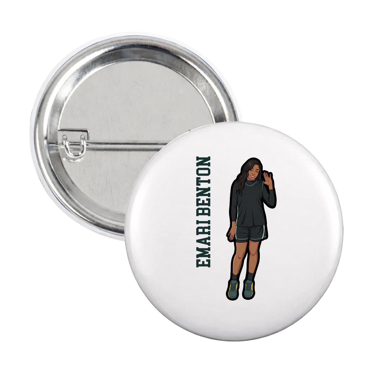 Game Day Button — Name Vertical in White