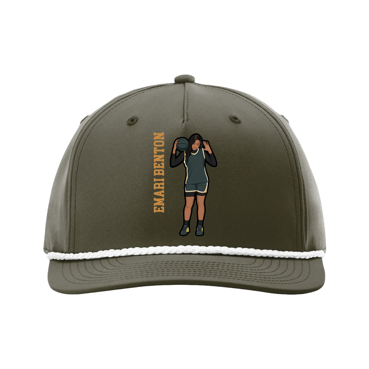 Five-Panel Classic Rope Cap — Name Vertical in Green