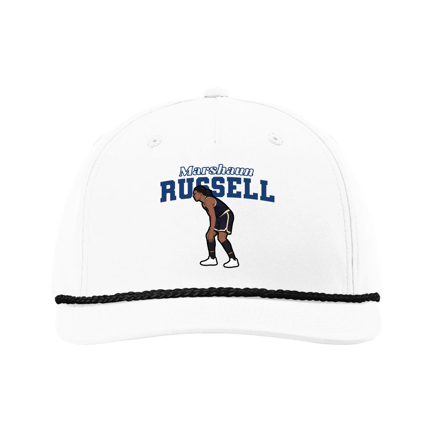 Five-Panel Classic Rope Cap — Name Arch in White