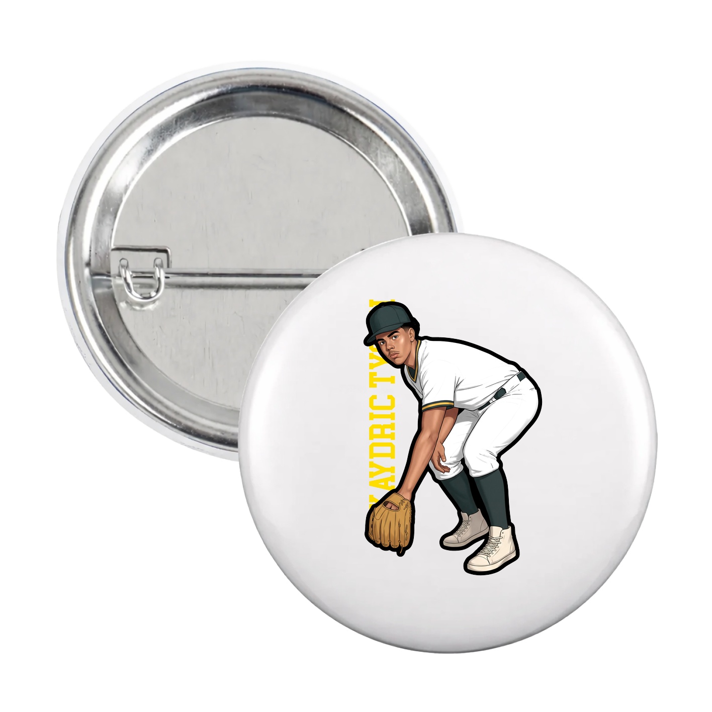 Game Day Button — Name Vertical in White
