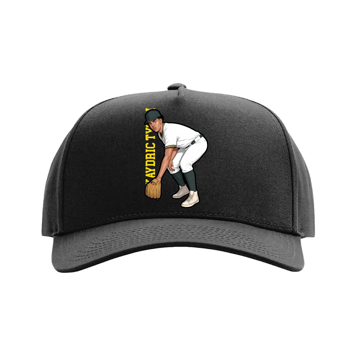 Full Fabric Five-Panel Champ Cap — Name Vertical in Black