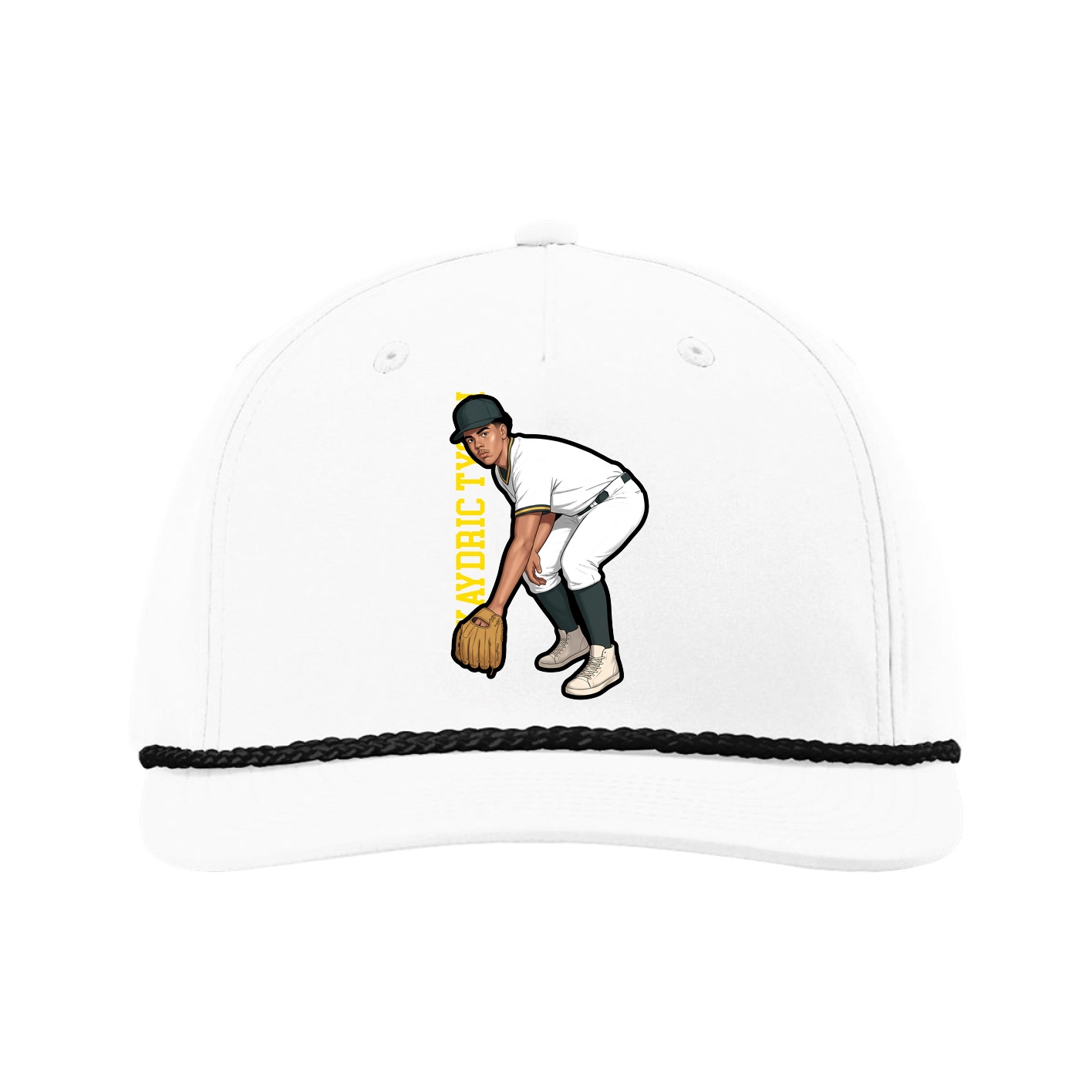 Five-Panel Classic Rope Cap — Name Vertical in White
