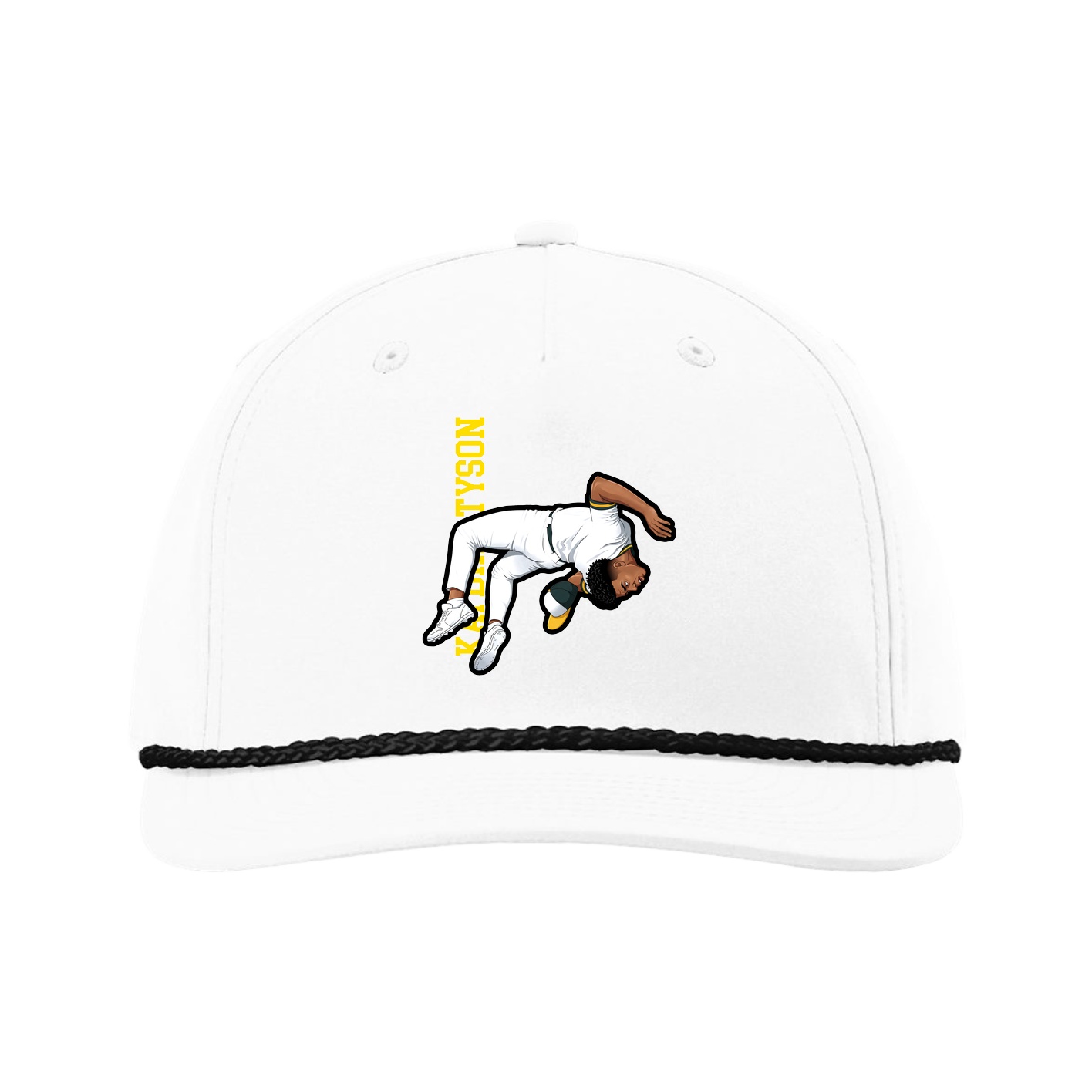Five-Panel Classic Rope Cap — Name Vertical in White
