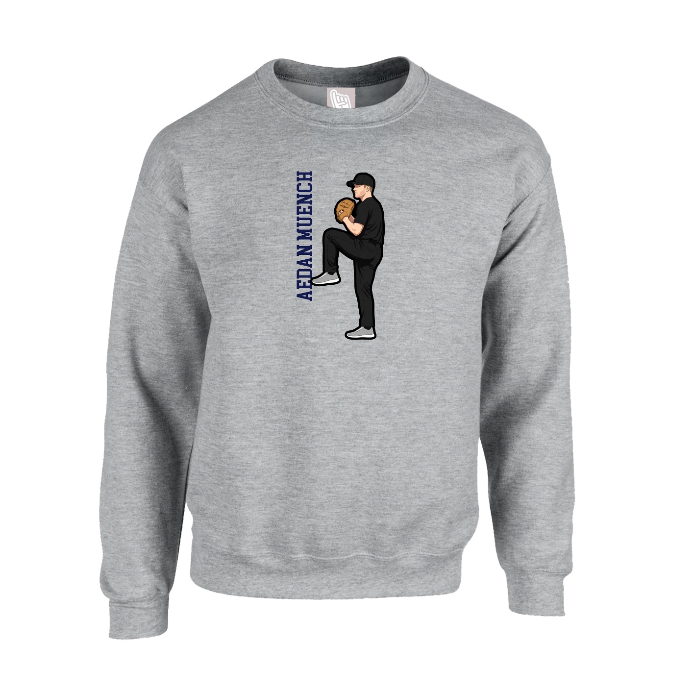Fleece Crew — Name Vertical in Grey