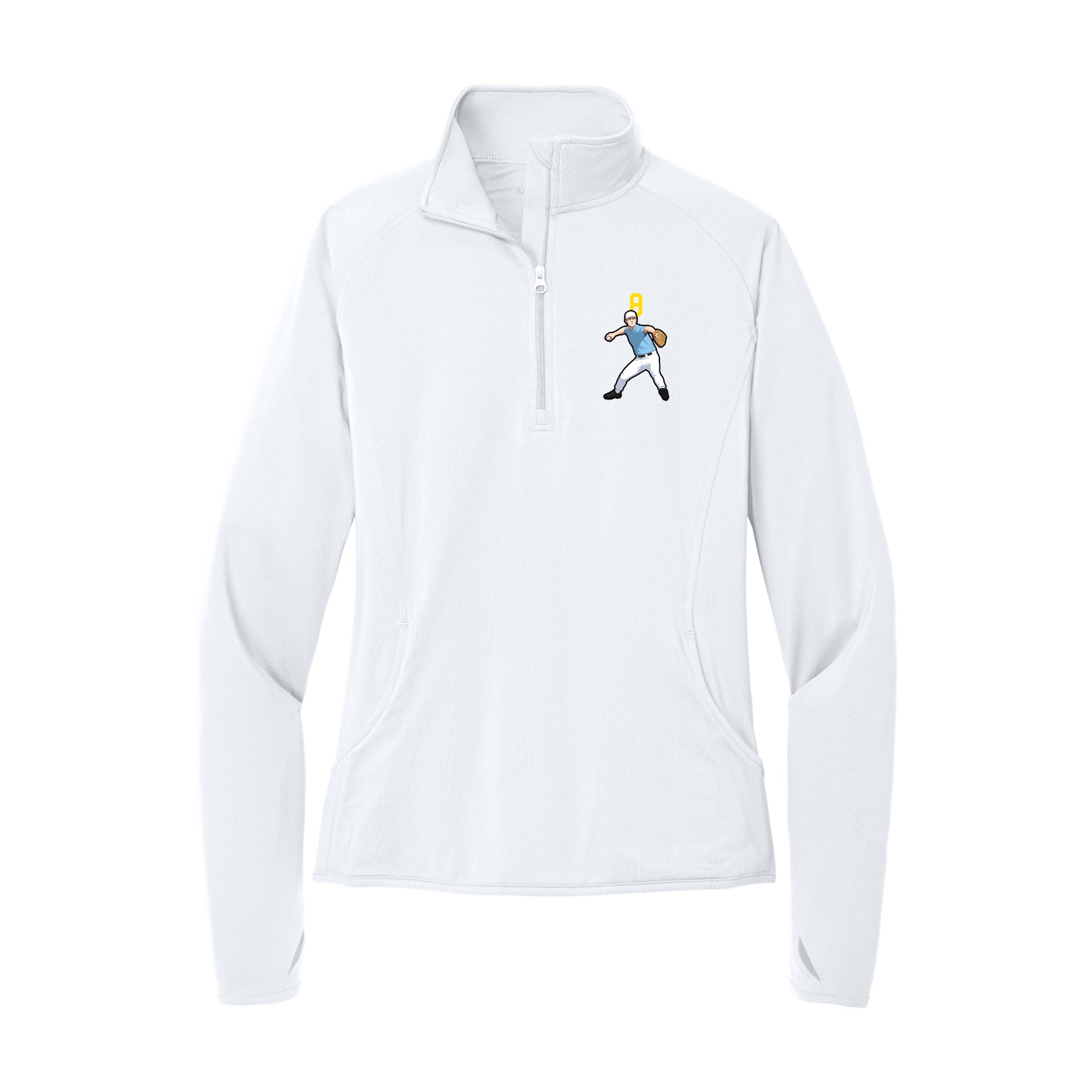 Women's Q-Zip Pullover — Number Top in White