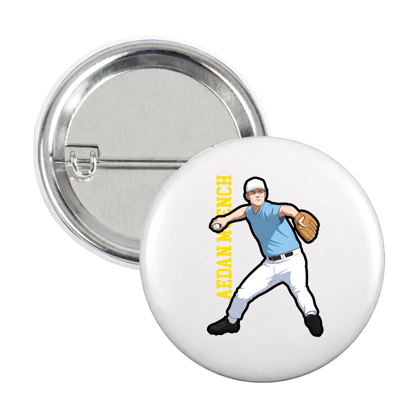 Game Day Button — Name Vertical in White