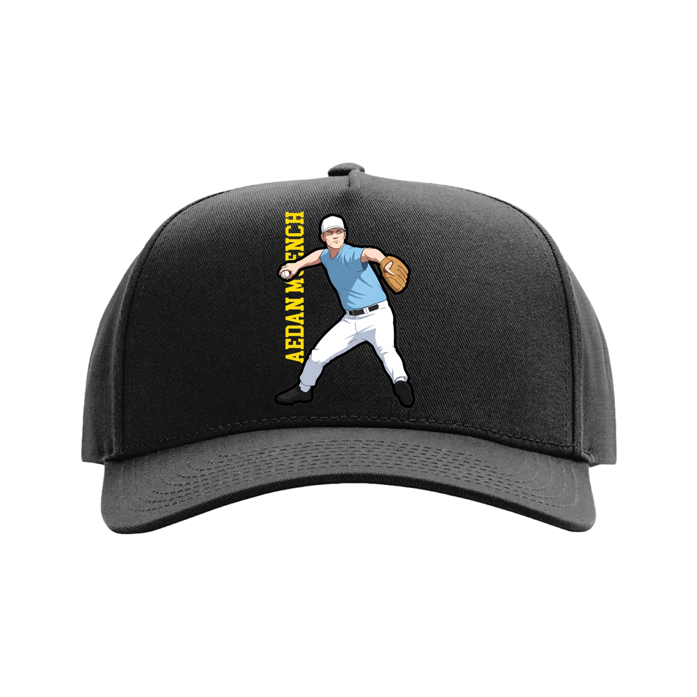 Full Fabric Five-Panel Champ Cap — Name Vertical in Black