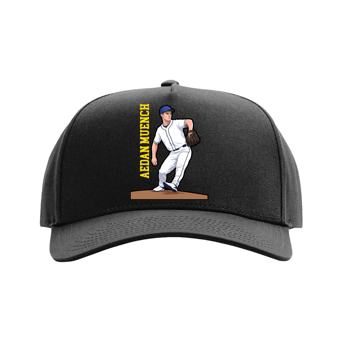 Full Fabric Five-Panel Champ Cap — Name Vertical in Black