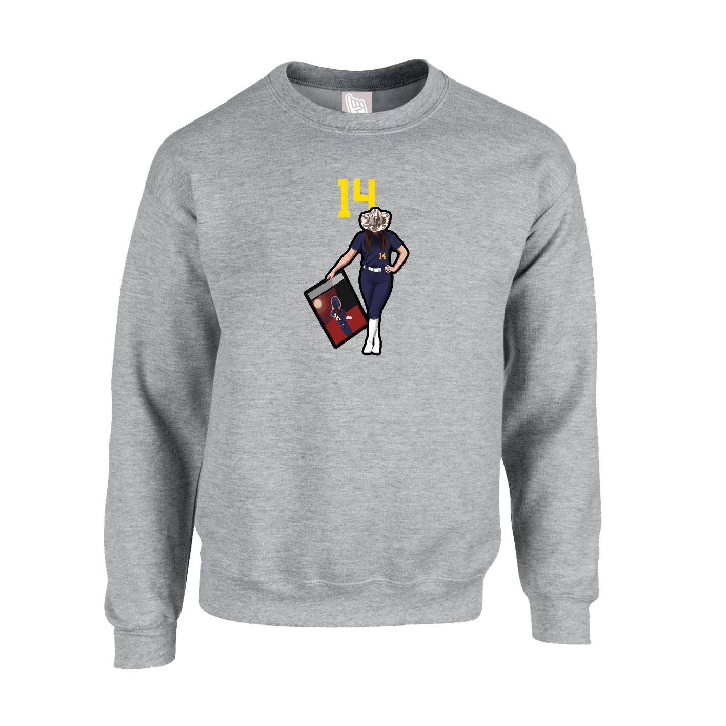 Fleece Crew — Number Top in Grey