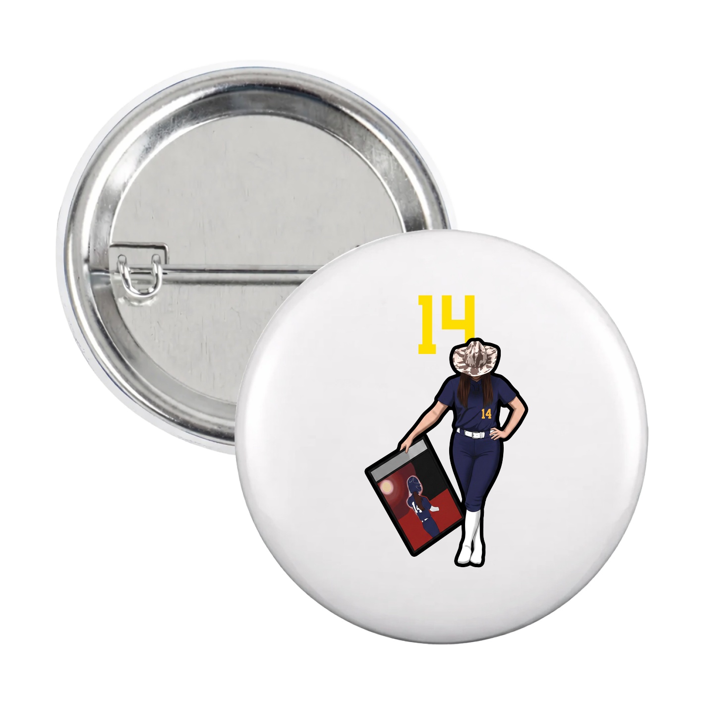 Game Day Button — Number Top in White