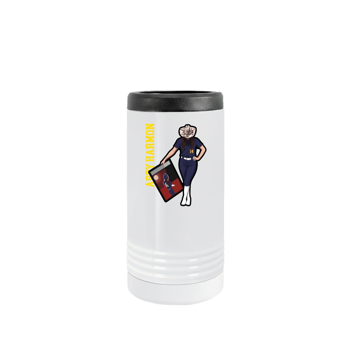 Slim Beverage Holder — Name Vertical in White