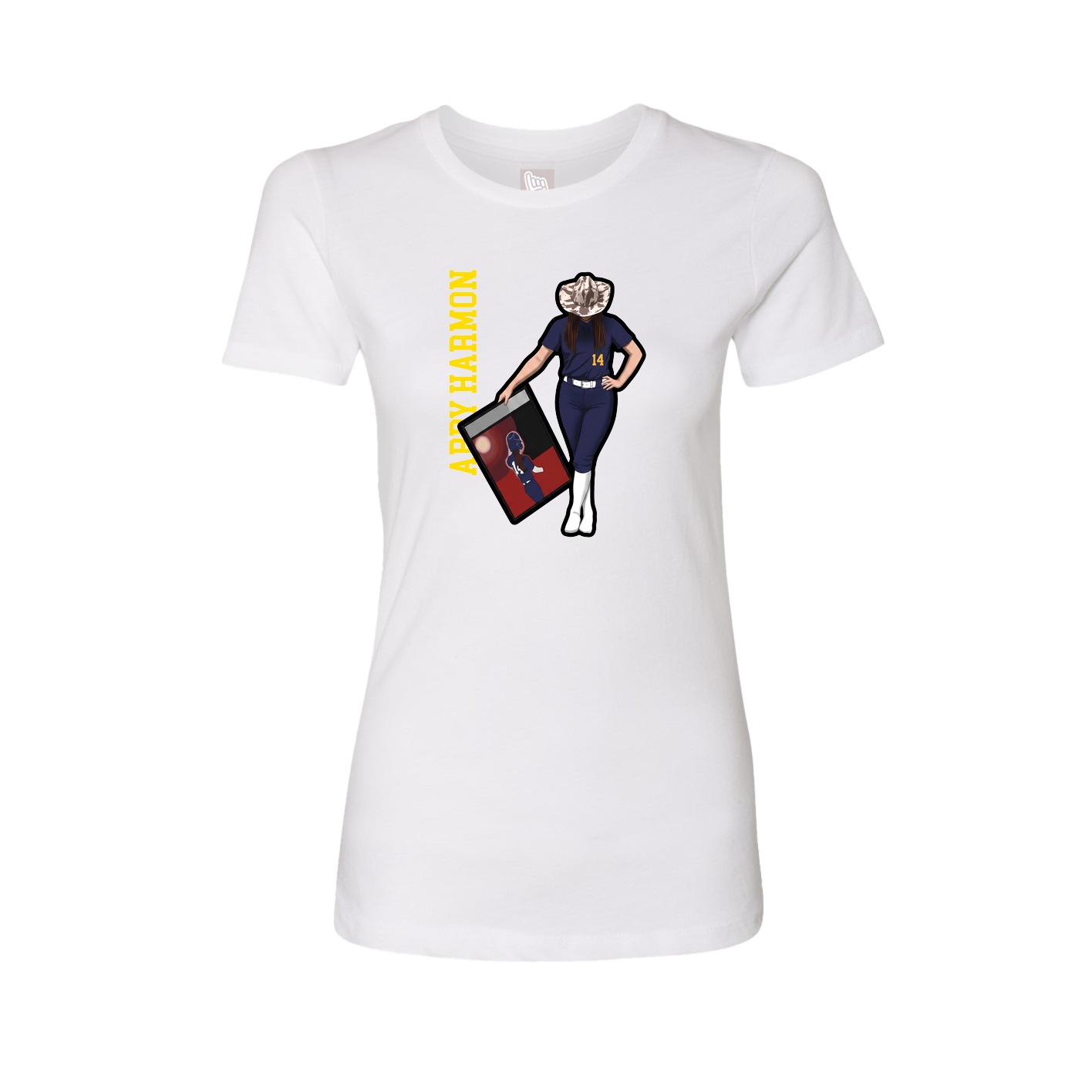 Fitted Women's Tee — Name Vertical in White