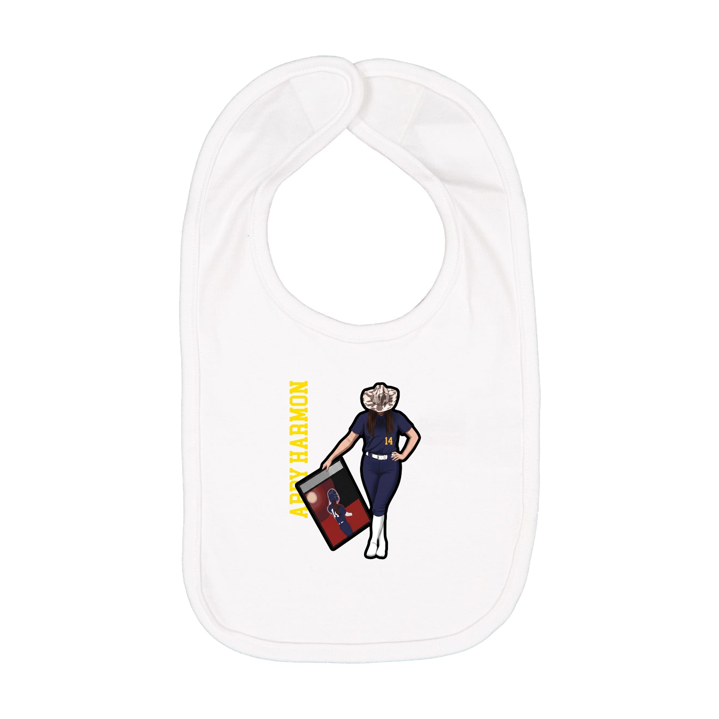 Infant Bib — Name Vertical in White