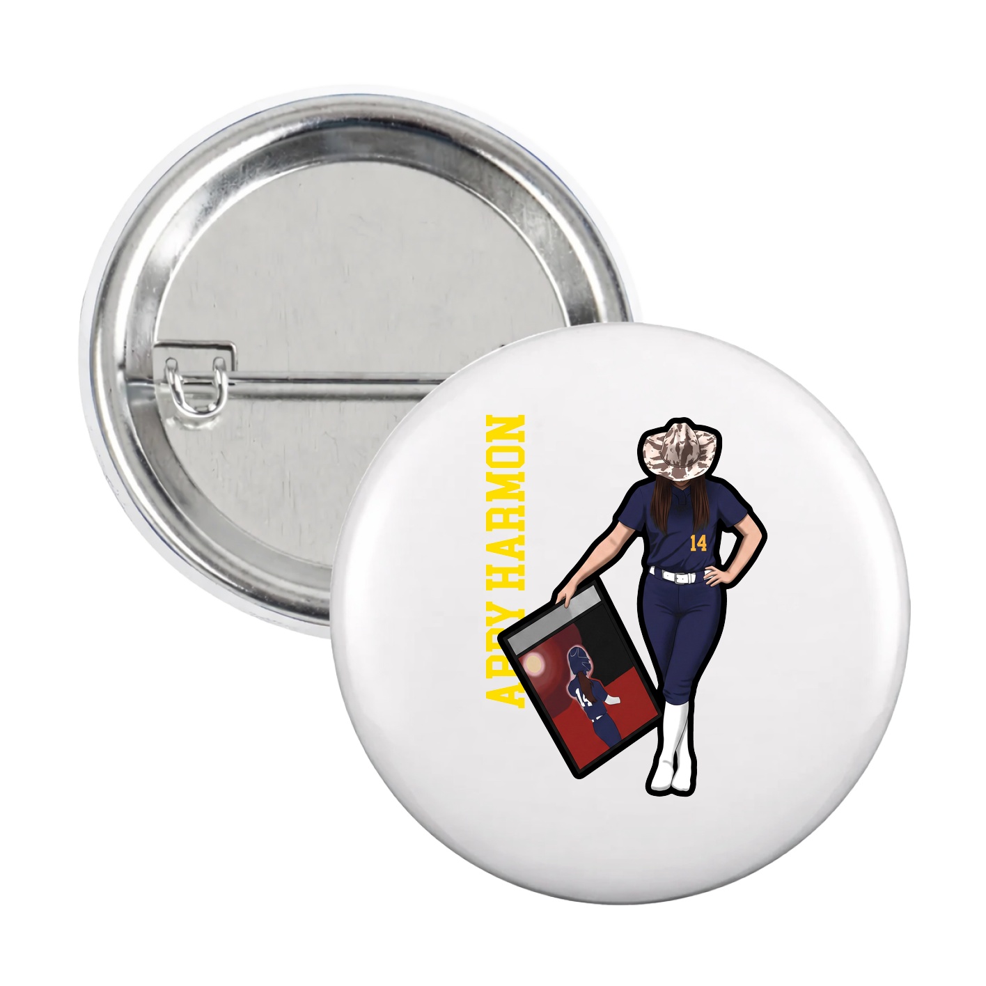 Game Day Button — Name Vertical in White