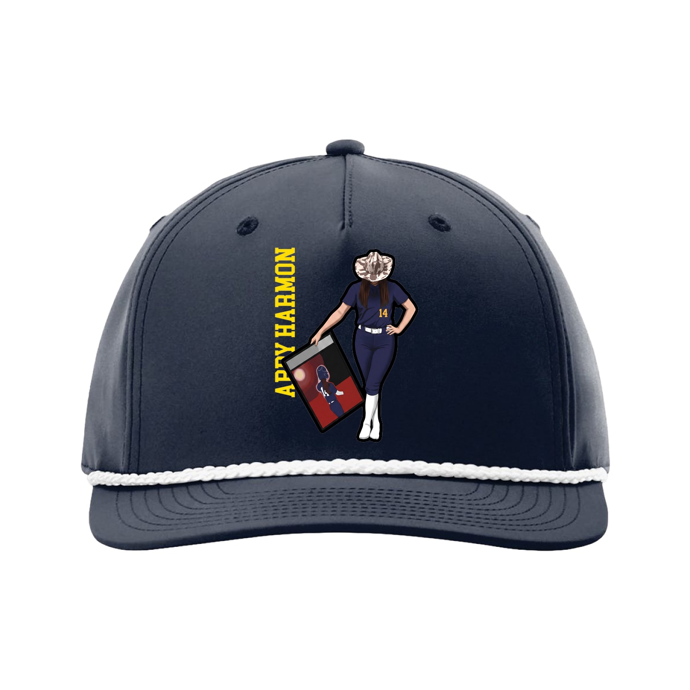 Five-Panel Classic Rope Cap — Name Vertical in Navy