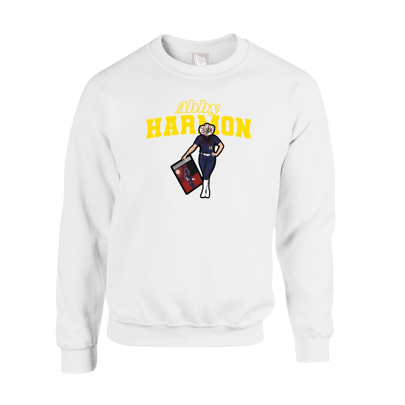 Fleece Crew — Name Arch in White