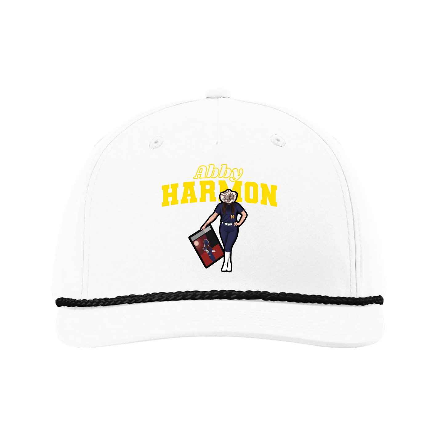 Five-Panel Classic Rope Cap — Name Arch in White