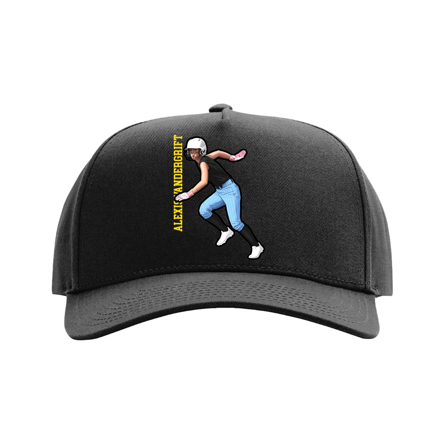 Full Fabric Five-Panel Champ Cap — Name Vertical in Black