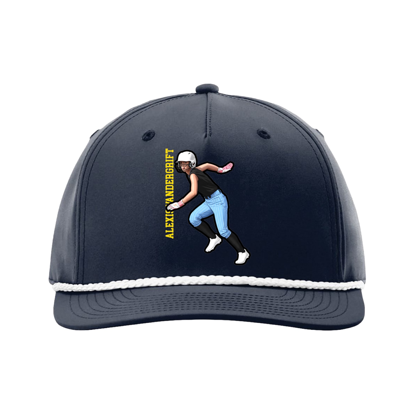 Five-Panel Classic Rope Cap — Name Vertical in Navy