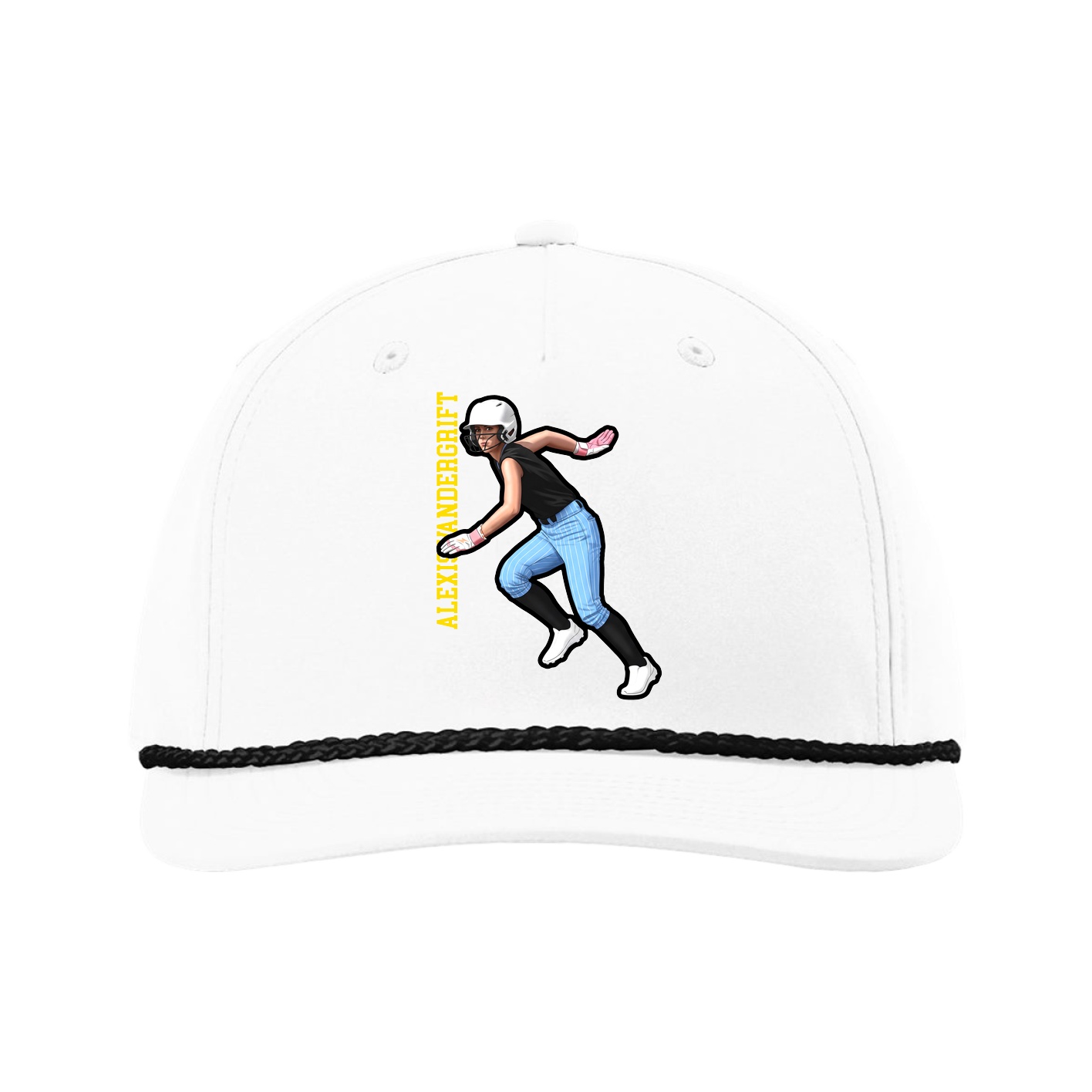 Five-Panel Classic Rope Cap — Name Vertical in White