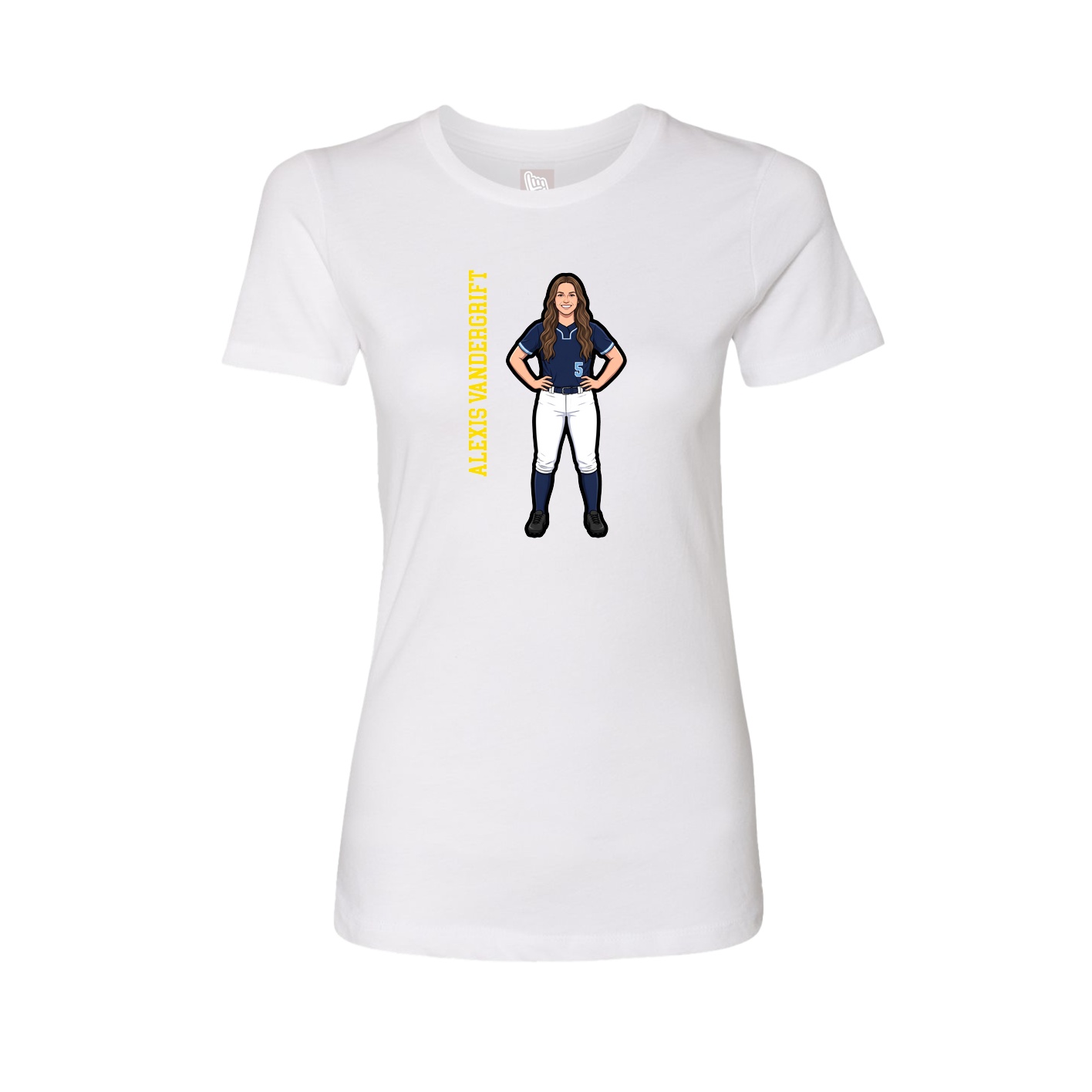 Fitted Women's Tee — Name Vertical in White