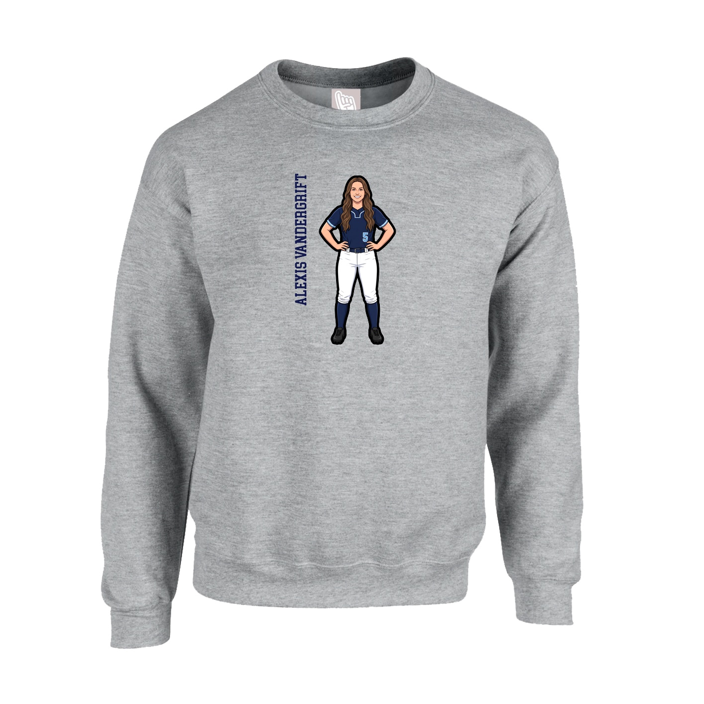 Fleece Crew — Name Vertical in Grey