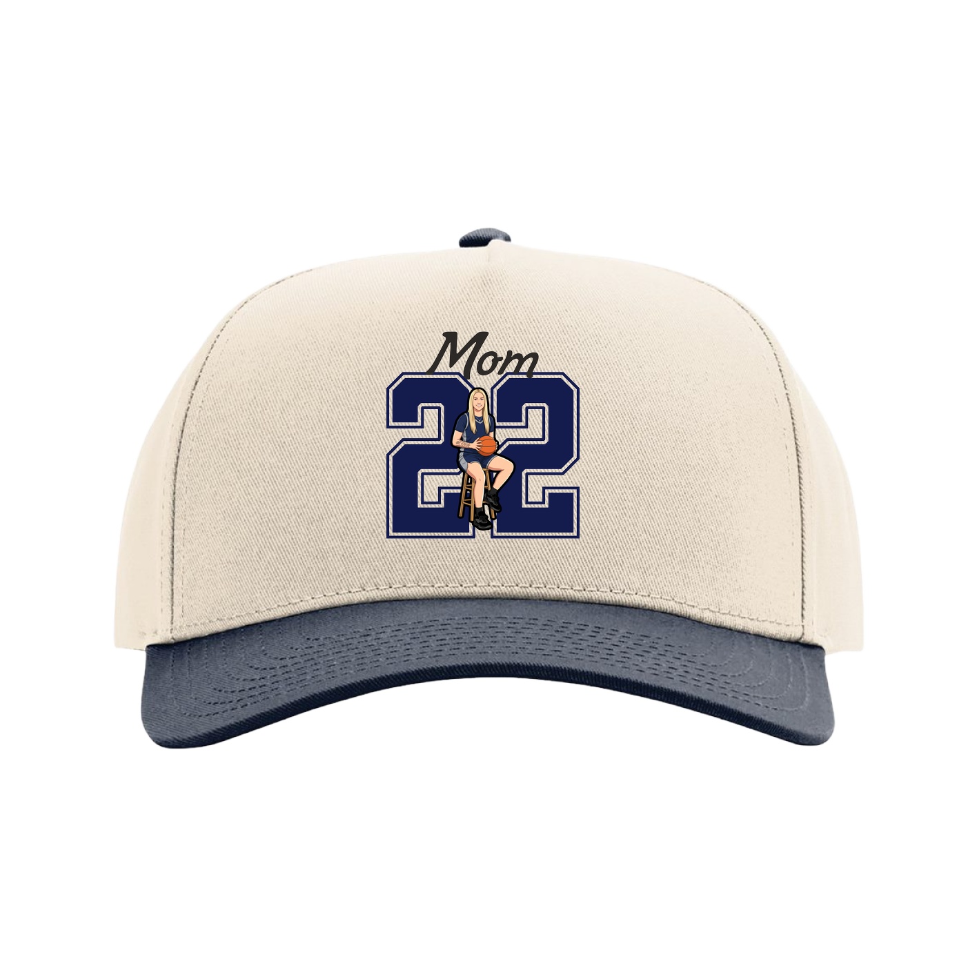 Full Fabric Five-Panel Champ Cap — Mothers Day Shirsey in Cream/Navy