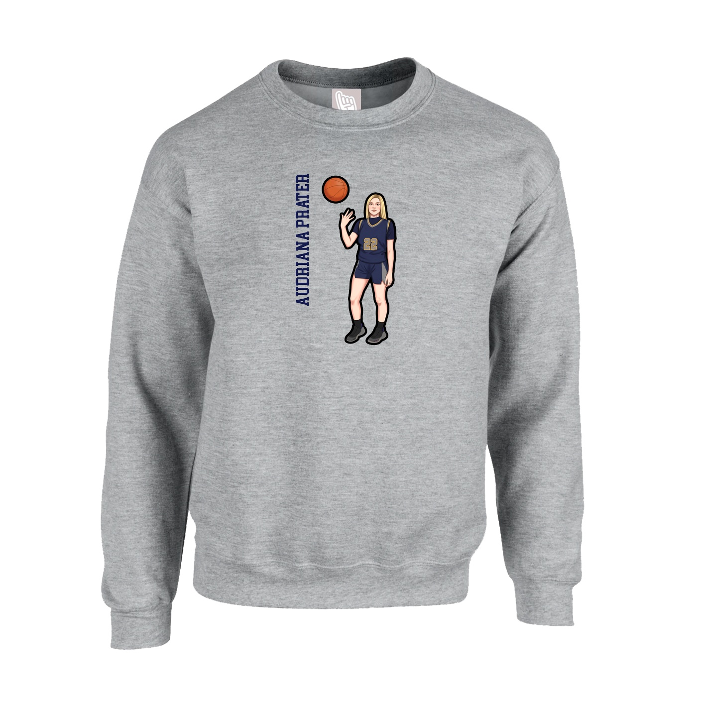 Fleece Crew — Name Vertical in Grey