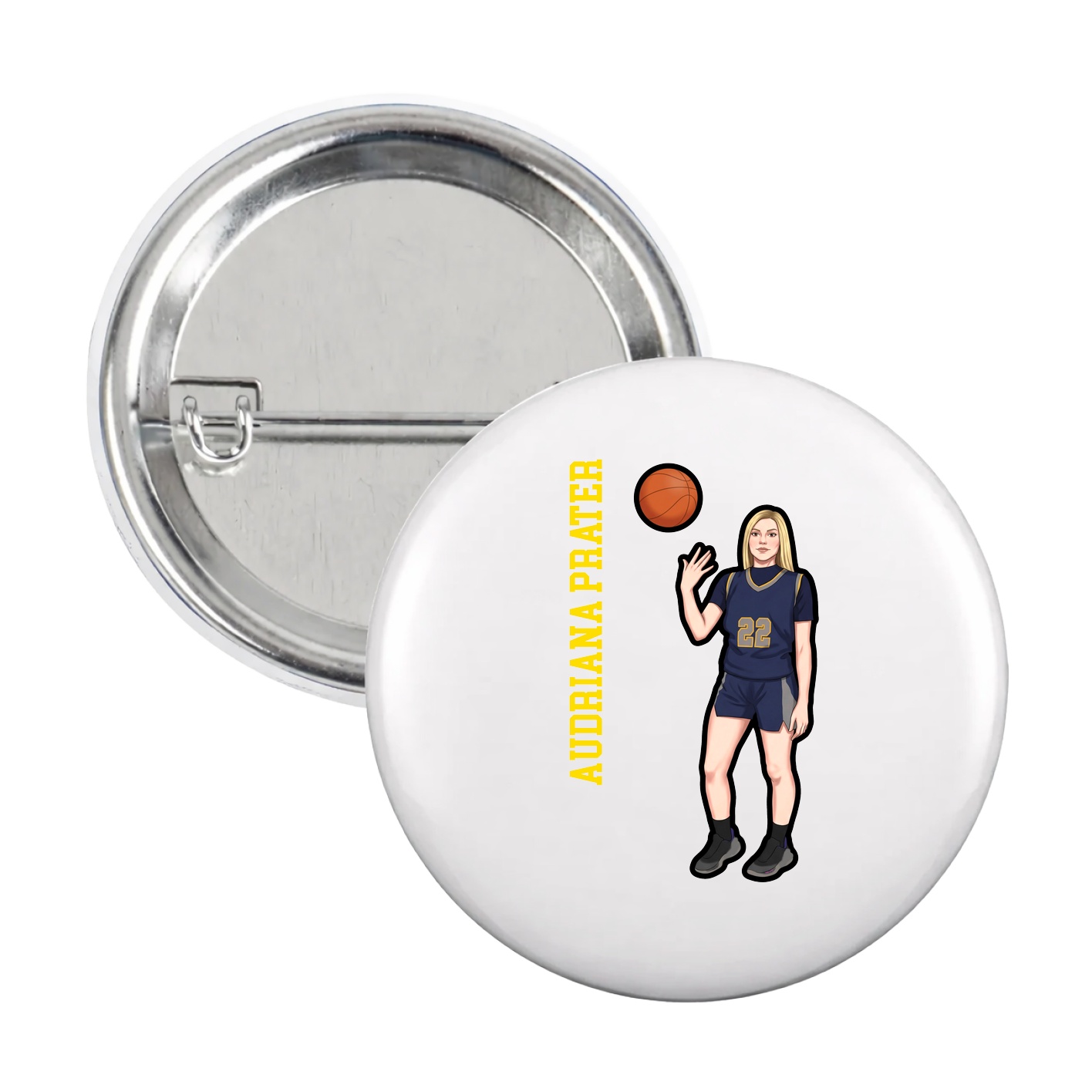 Game Day Button — Name Vertical in White