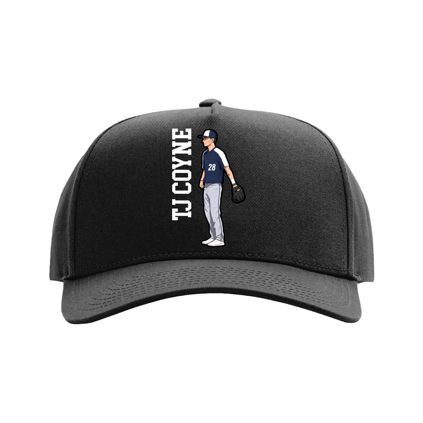 Full Fabric Five-Panel Champ Cap — Name Vertical in Black