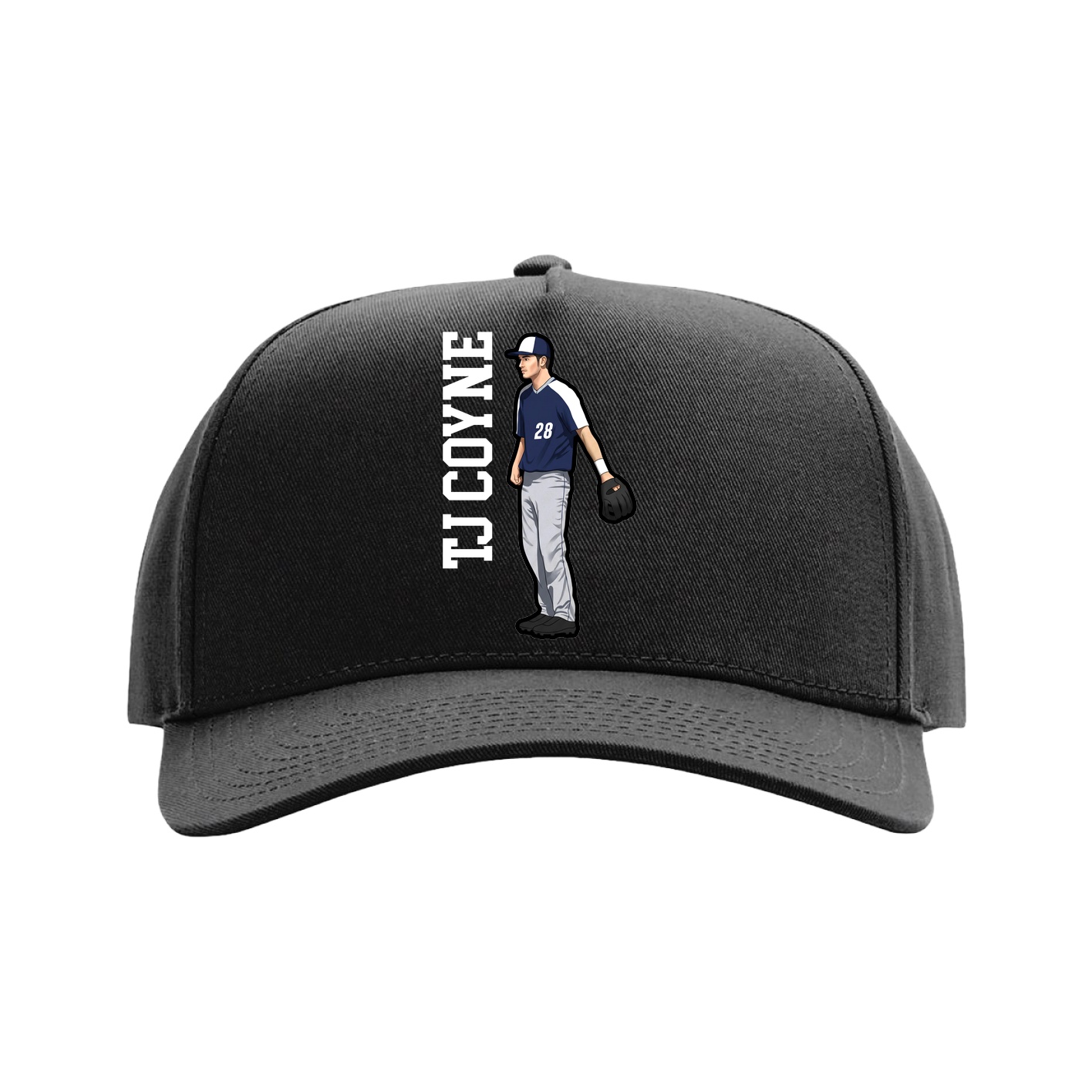 Full Fabric Five-Panel Champ Cap — Name Vertical in Black