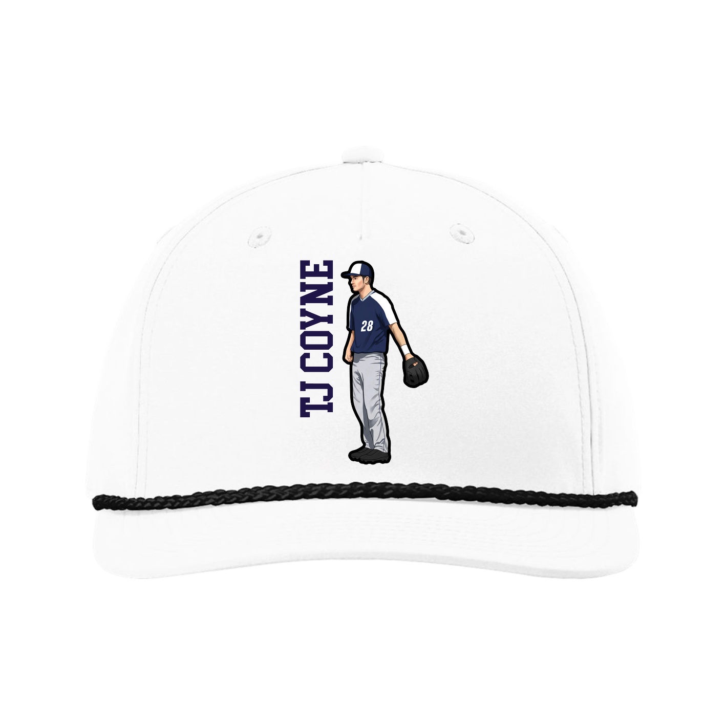 Five-Panel Classic Rope Cap — Name Vertical in White