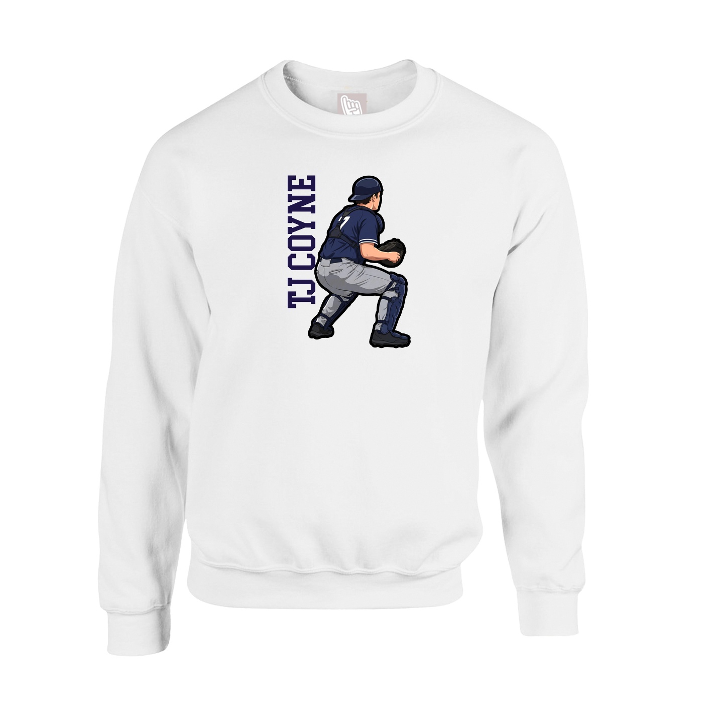 Fleece Crew — Name Vertical in White