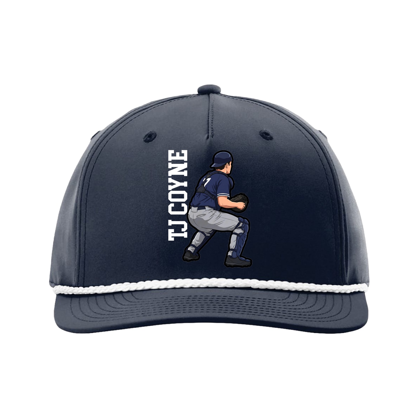 Five-Panel Classic Rope Cap — Name Vertical in Navy