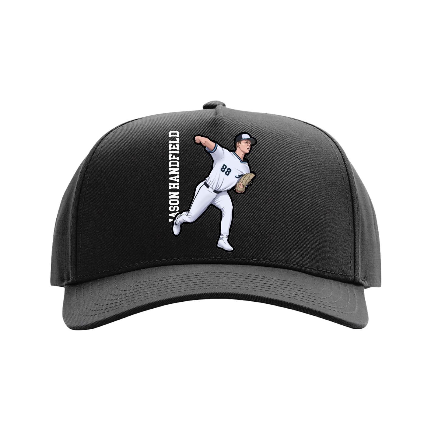 Full Fabric Five-Panel Champ Cap — Name Vertical in Black
