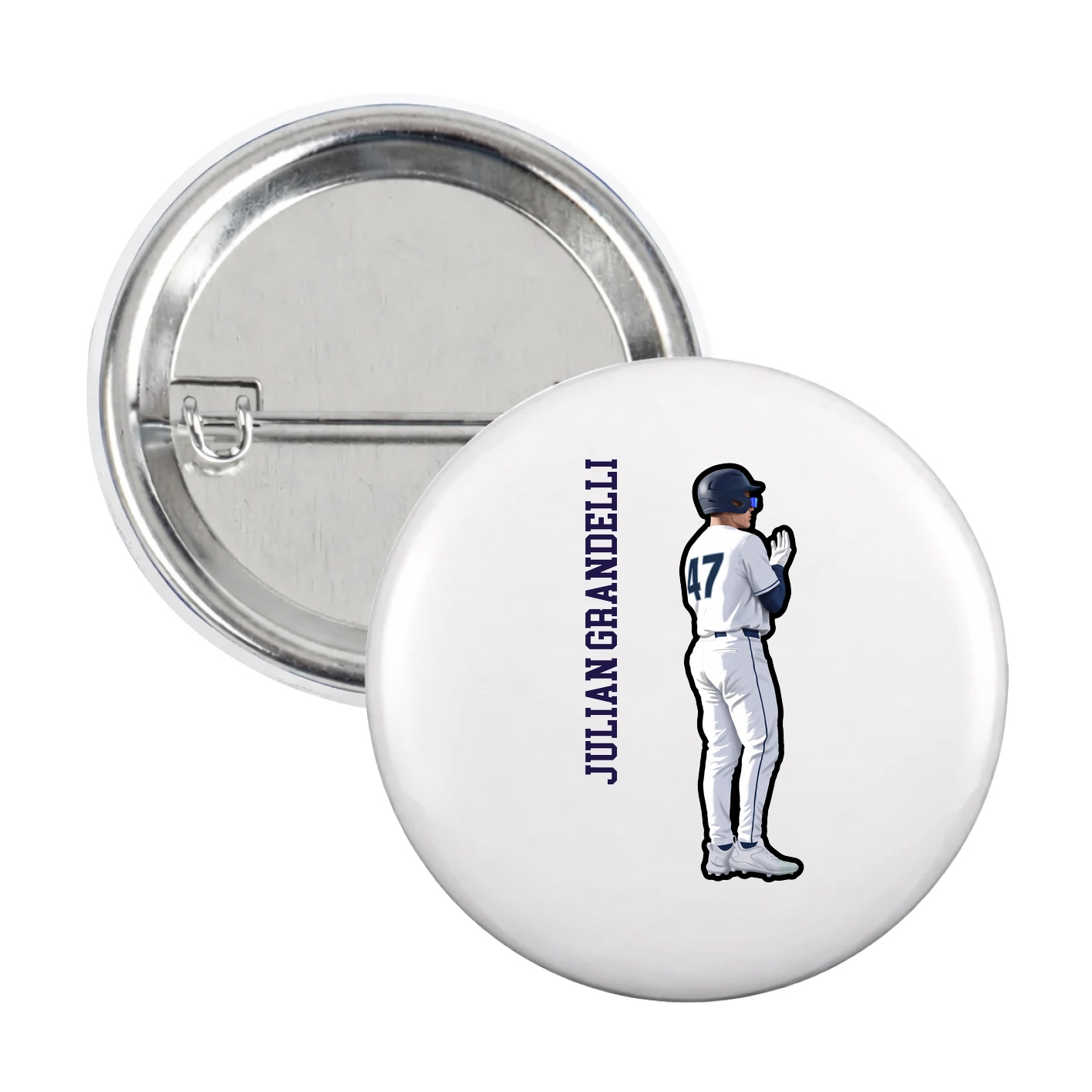 Game Day Button — Name Vertical in White