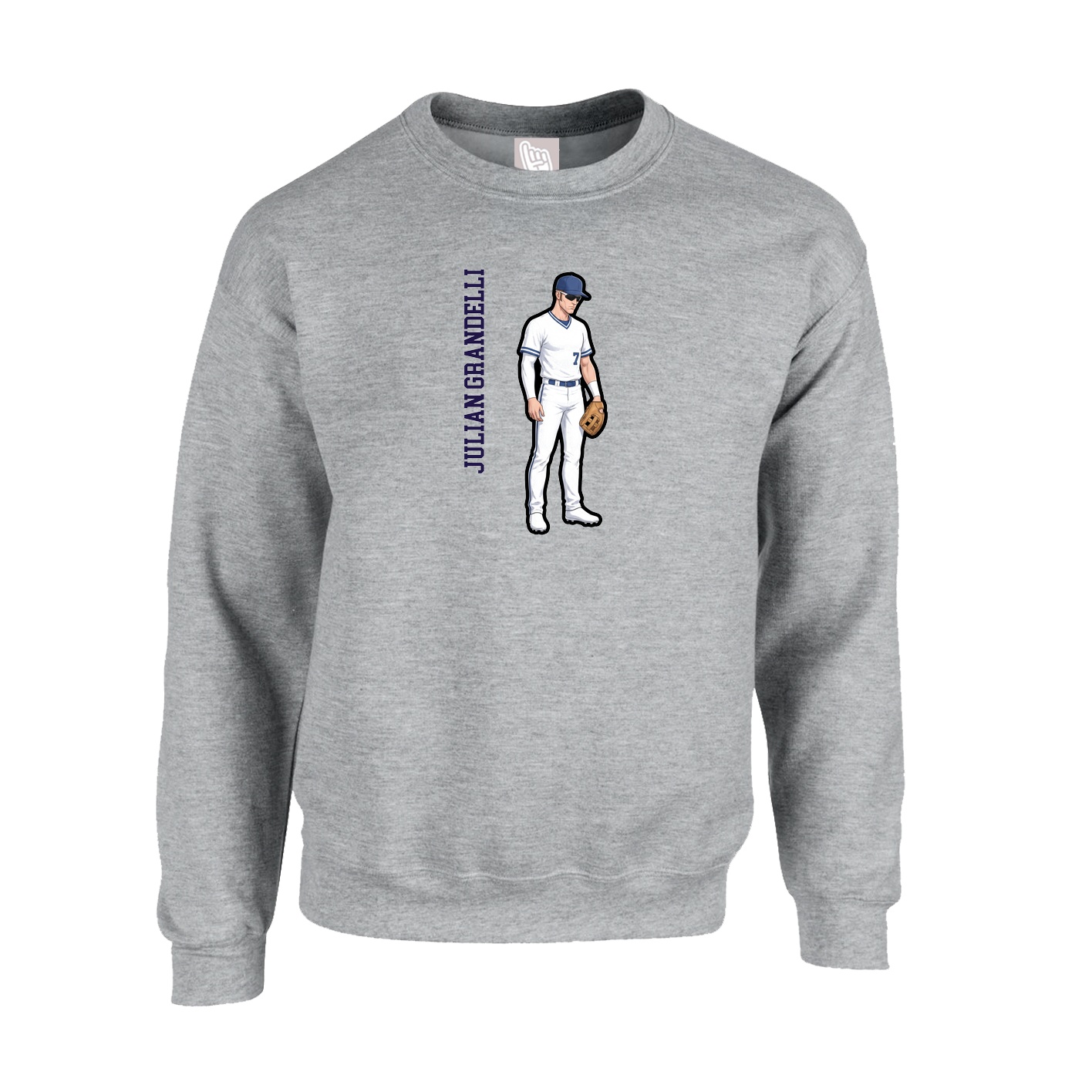 Fleece Crew — Name Vertical in Grey