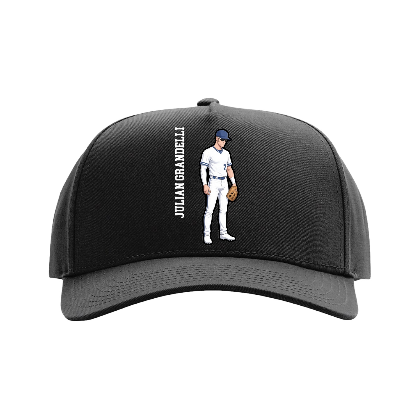 Full Fabric Five-Panel Champ Cap — Name Vertical in Black