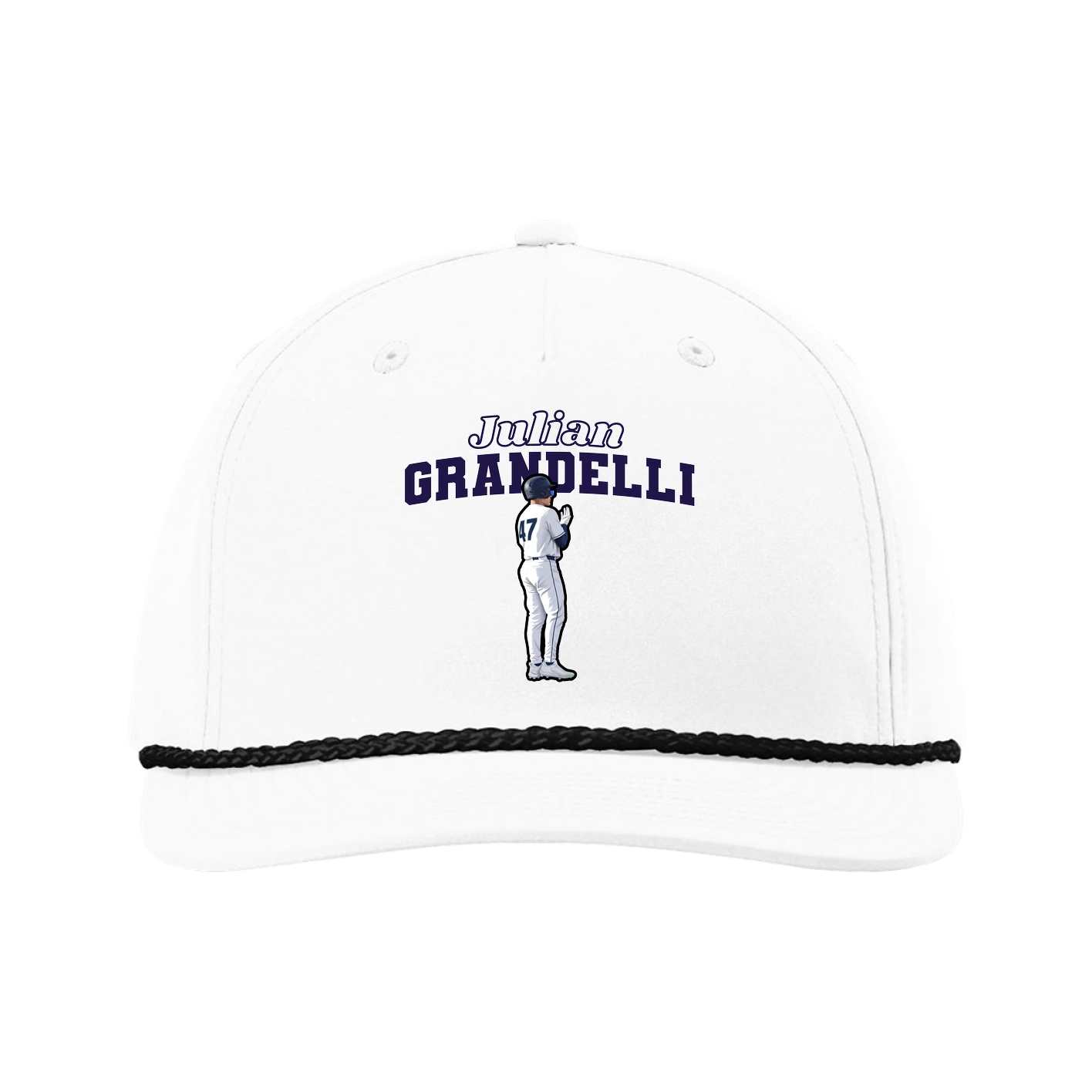 Five-Panel Classic Rope Cap — Name Arch in White