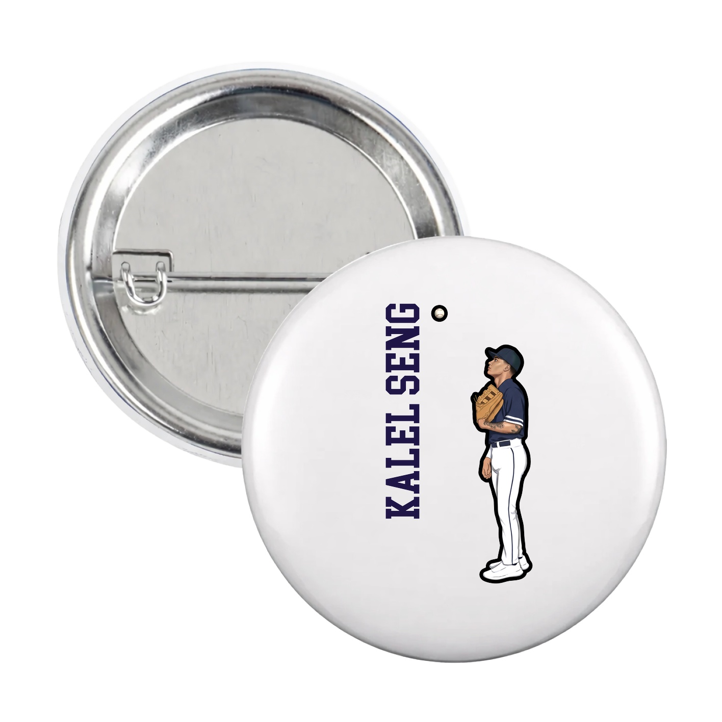 Game Day Button — Name Vertical in White