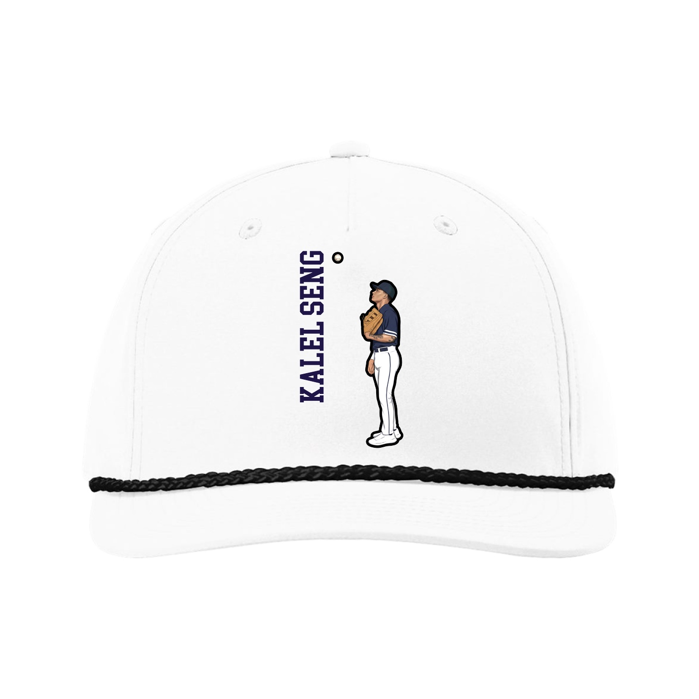 Five-Panel Classic Rope Cap — Name Vertical in White